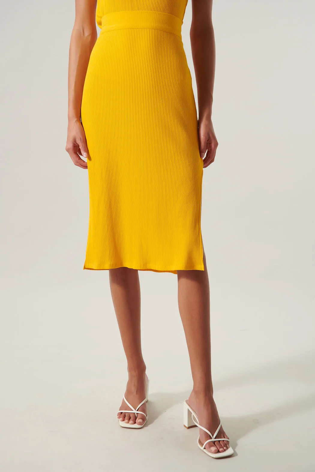 Brighter Days Ribbed Knit Midi Skirt