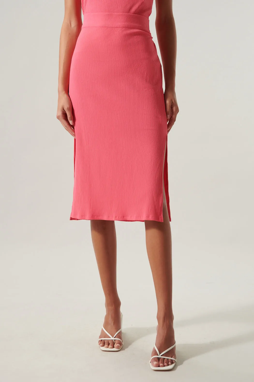 Brighter Days Ribbed Knit Midi Skirt