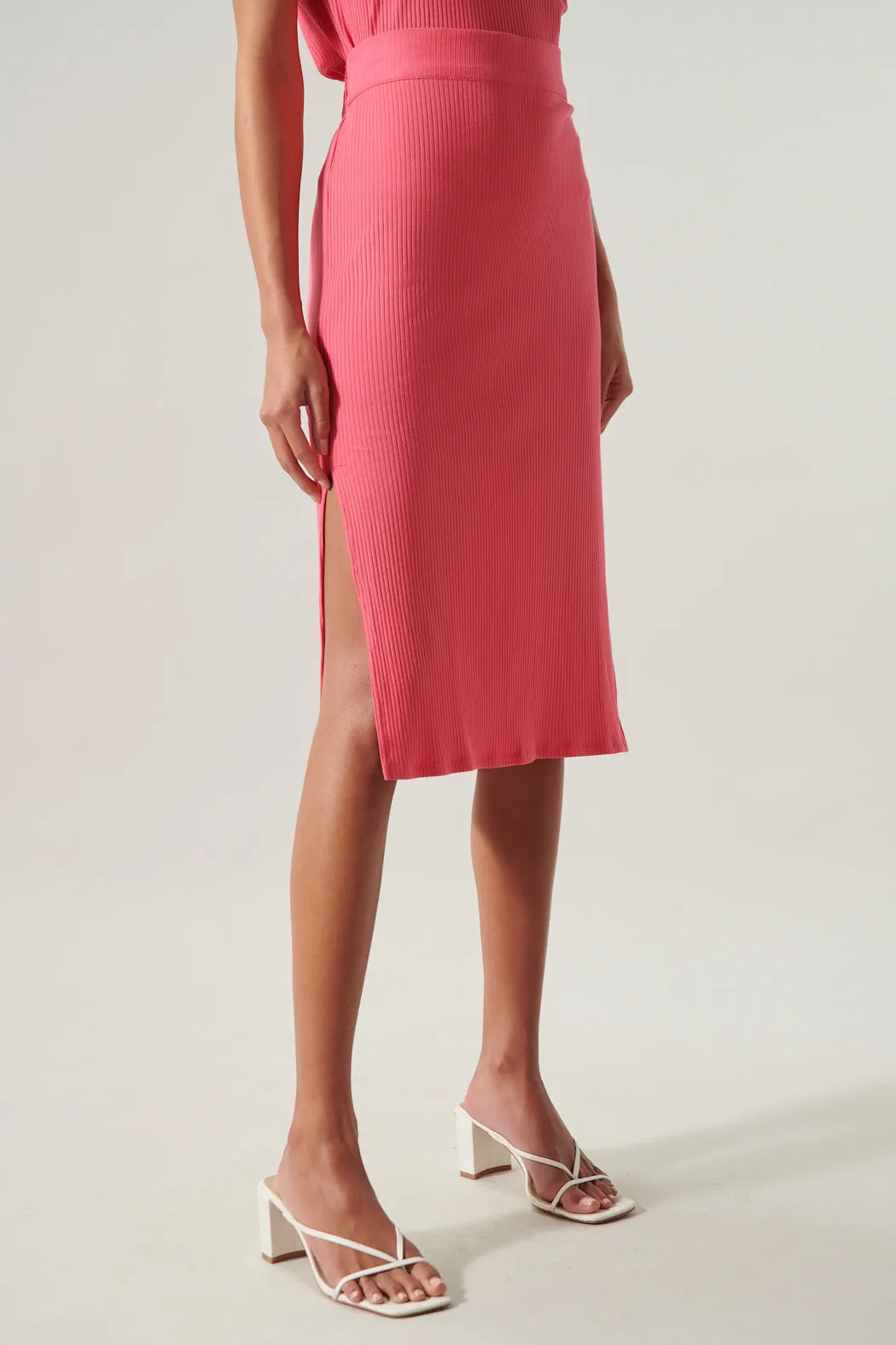 Brighter Days Ribbed Knit Midi Skirt