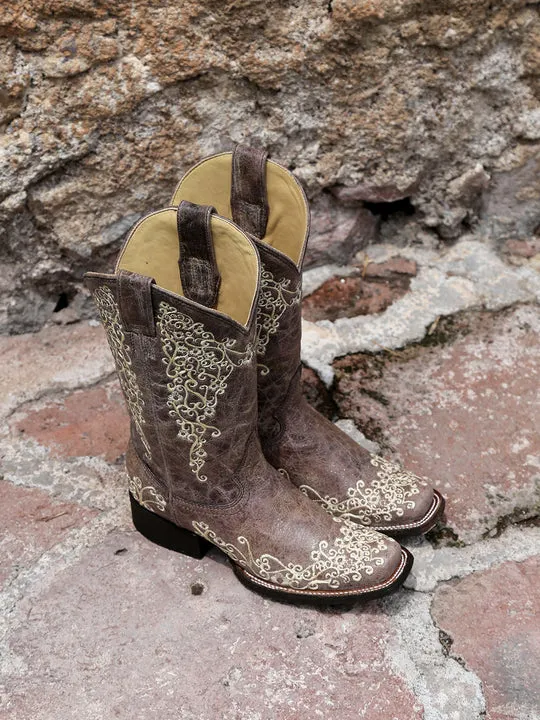 Brown Cowgirl Western Boot with Embroidery - Ladies Corral A2663