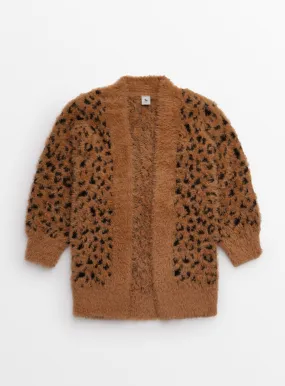 Brown Leopard Print Fluffy Cardigan 13 years