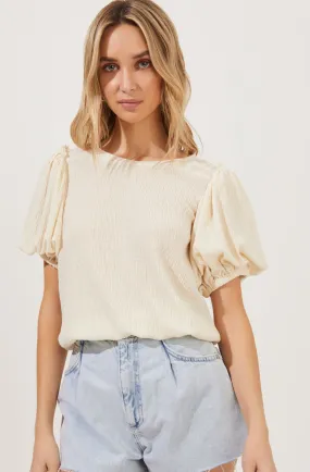 Bubble Sleeve Crew Neck Blouse