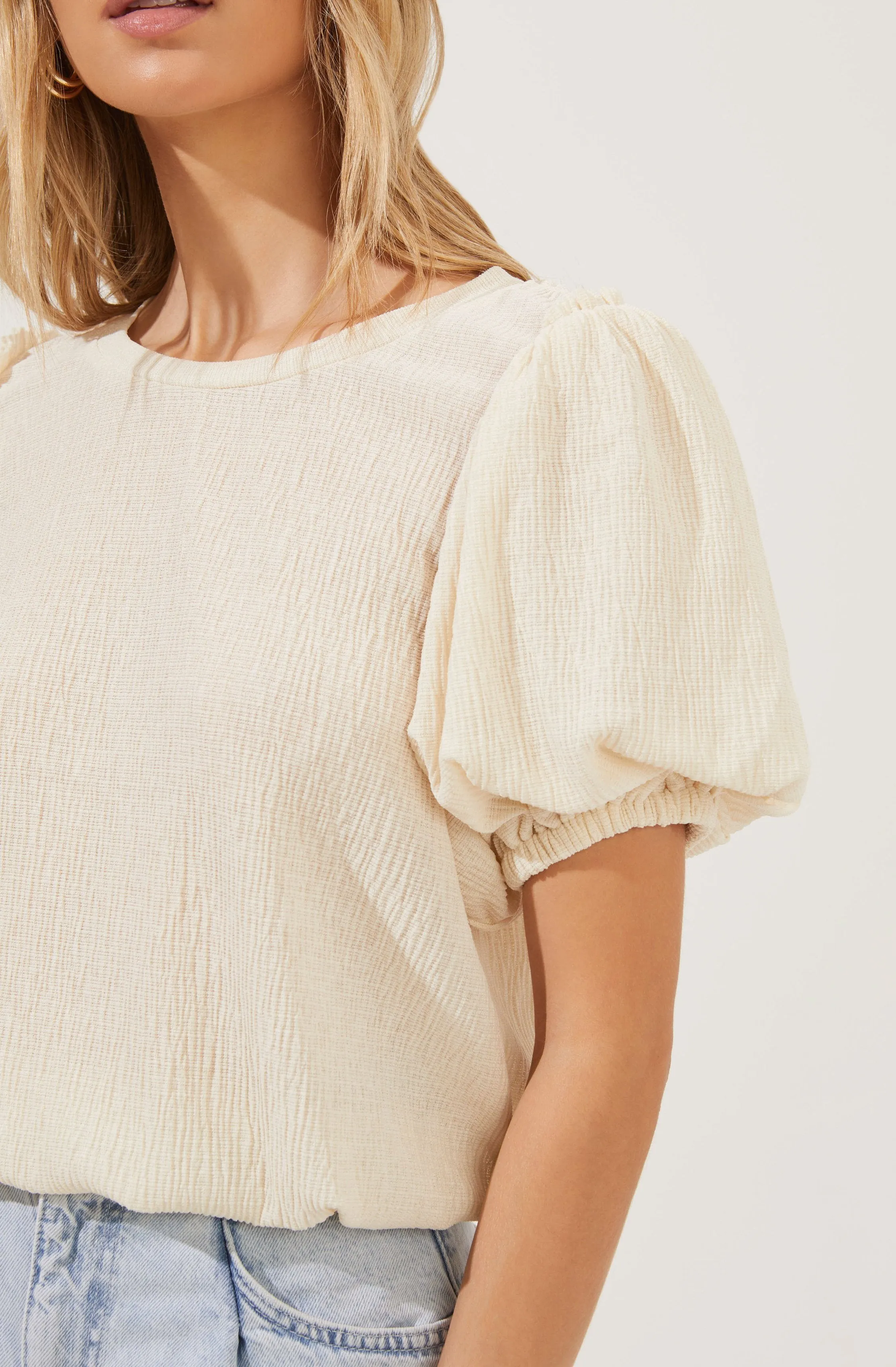 Bubble Sleeve Crew Neck Blouse