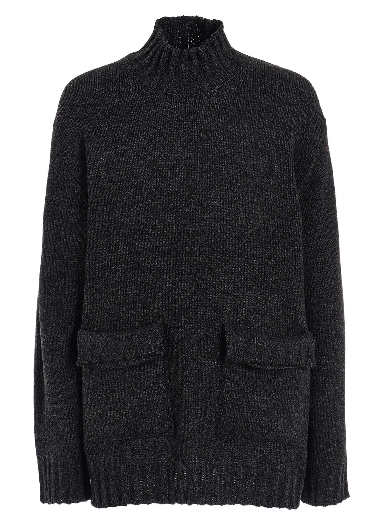 BULKY WOOL BIG POCKET HIGH NECK KNIT