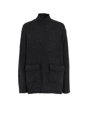 BULKY WOOL BIG POCKET HIGH NECK KNIT