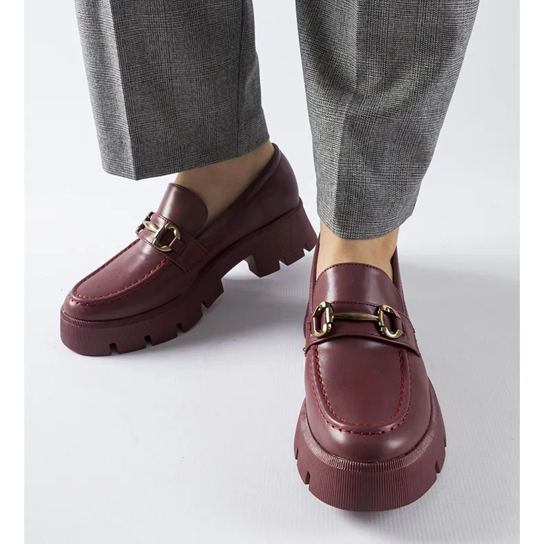 Burgundy moccasins Cerzeto buckle red