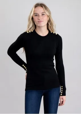 Buttoned Knit Crew Neck