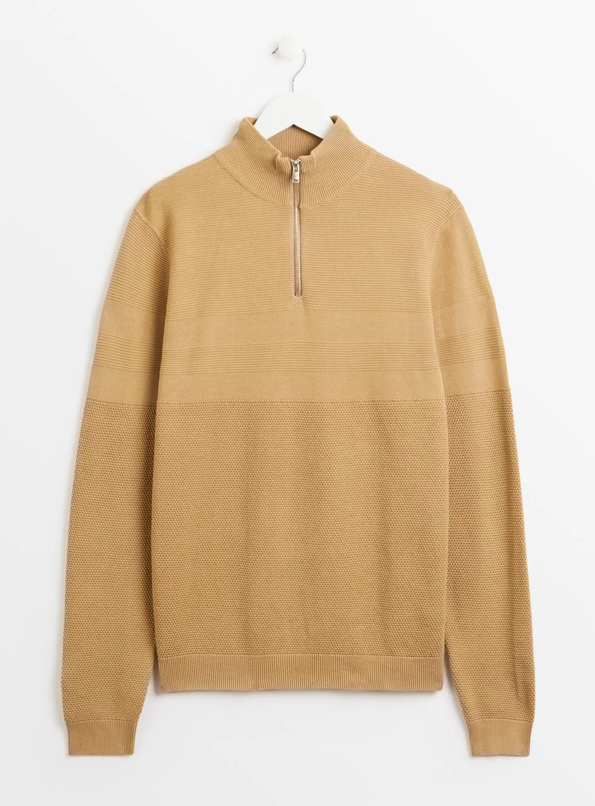 Order Beige Textured Quarter Zip Jumper in Size L