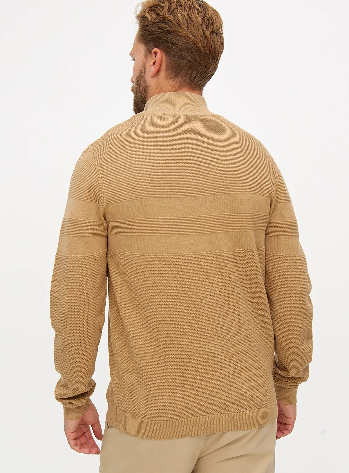 Order Beige Textured Quarter Zip Jumper in Size L