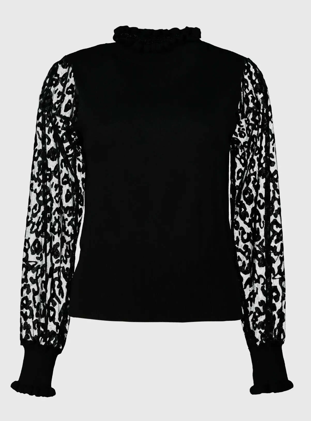 Buy Black Flocked Animal Print Sheer Sleeve Jumper - 24 | Jumpers | Tu