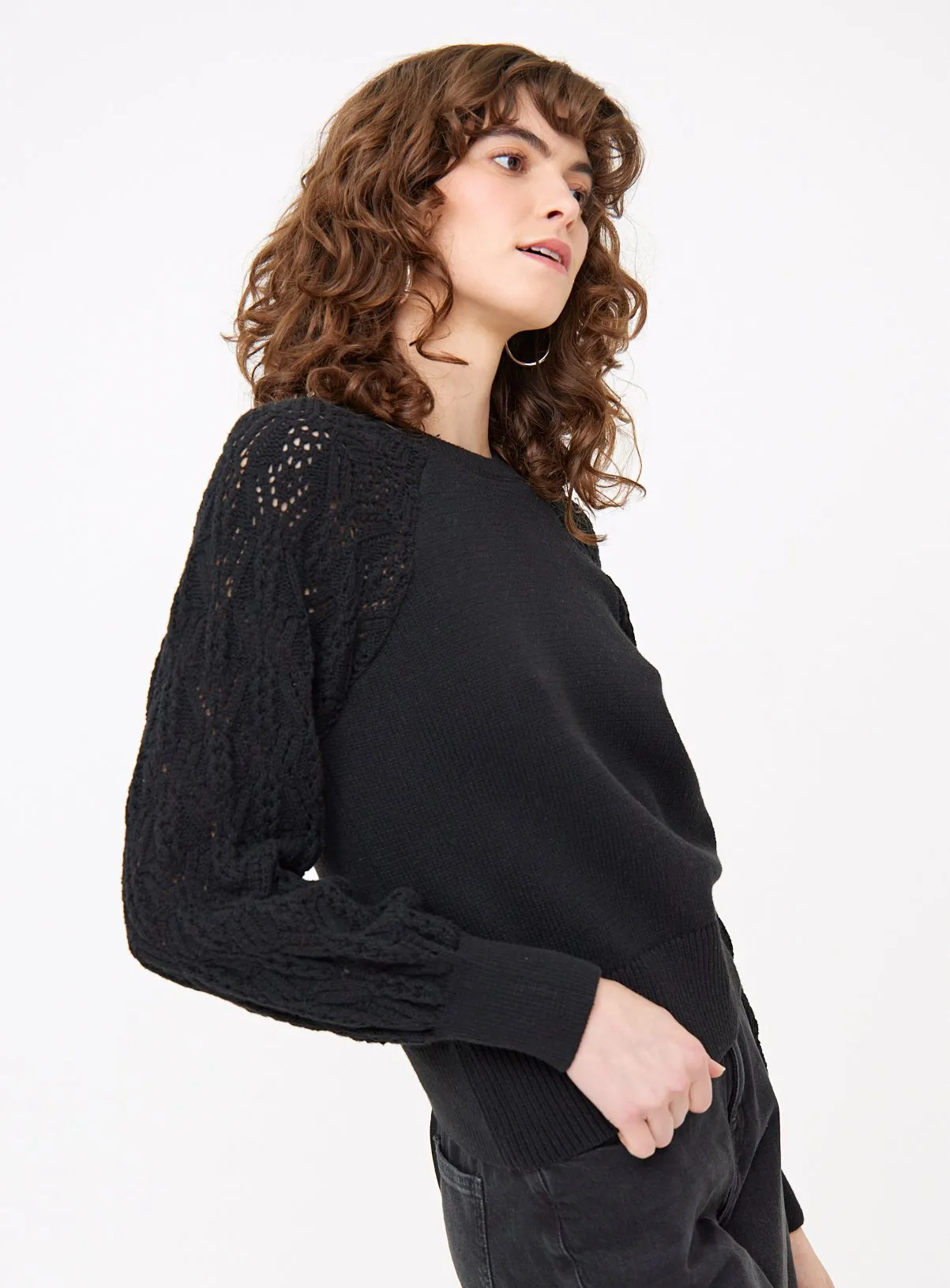 Black Lace Sleeve Knitted Jumper Size 16 - Tu Clothing