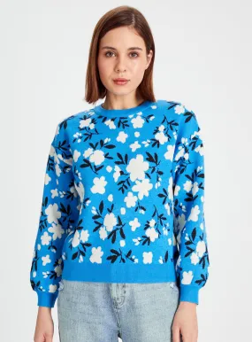 Blue Floral Jacquard Cropped Jumper Size 18 - Buy Now from Tu Clothing