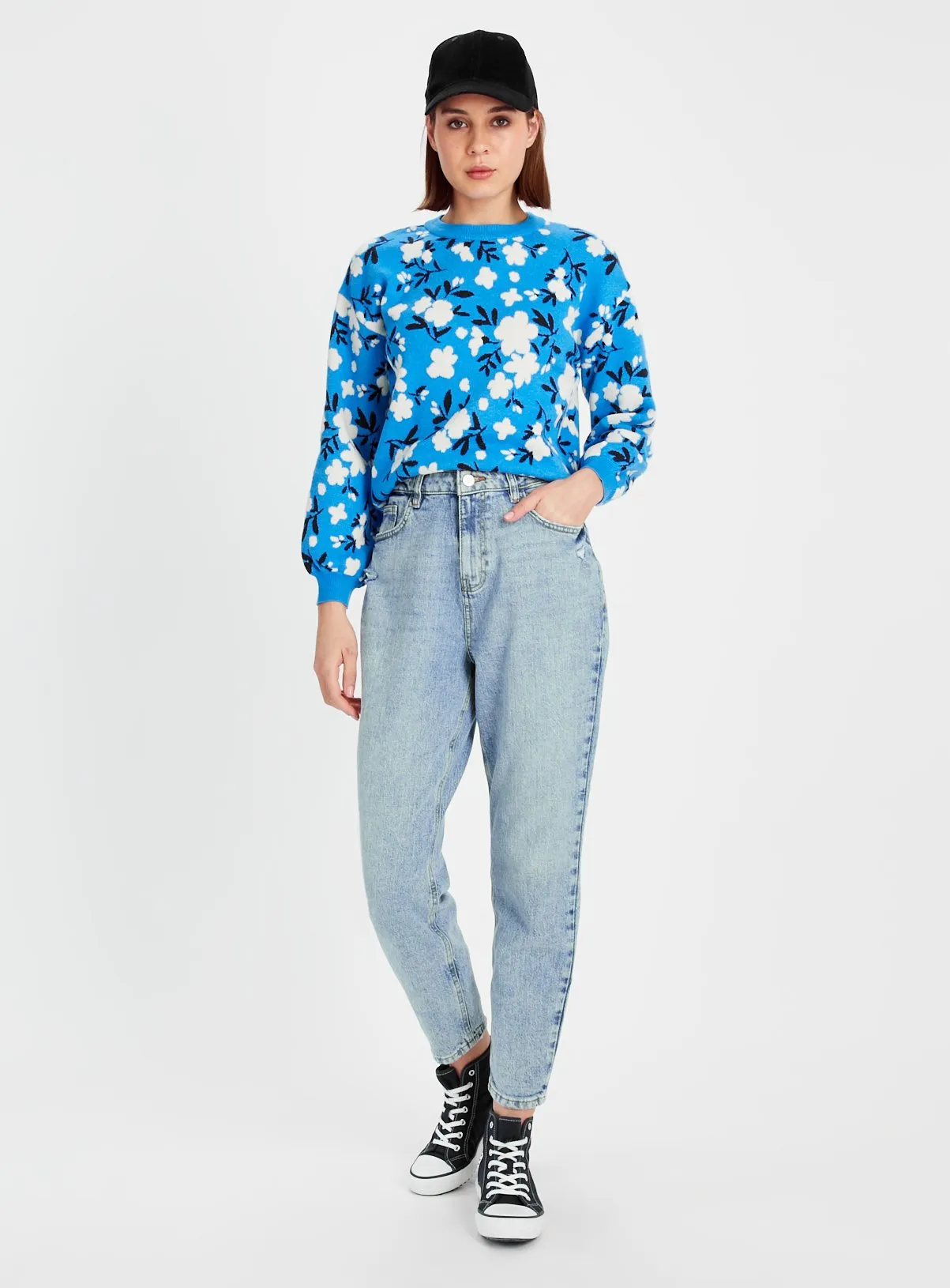 Blue Floral Jacquard Cropped Jumper Size 18 - Buy Now from Tu Clothing