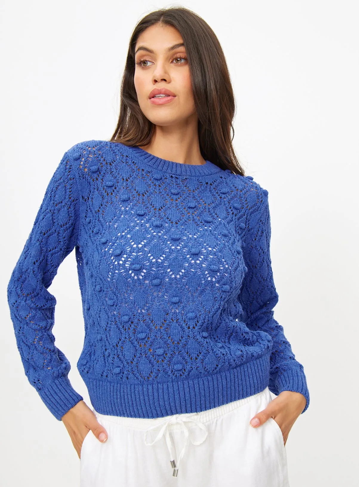 Blue Pointelle Bobble Crew Neck Jumper 10 | Shop Jumpers at Tu Clothing