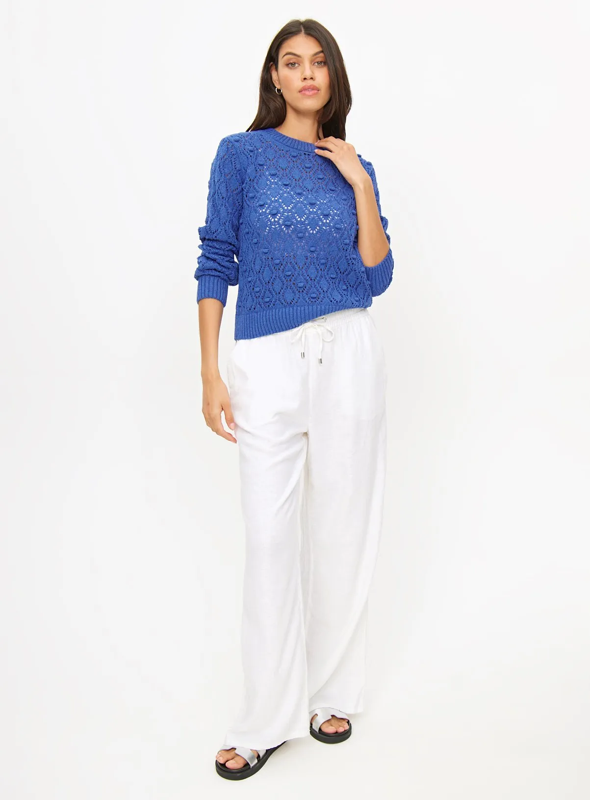 Blue Pointelle Bobble Crew Neck Jumper 10 | Shop Jumpers at Tu Clothing