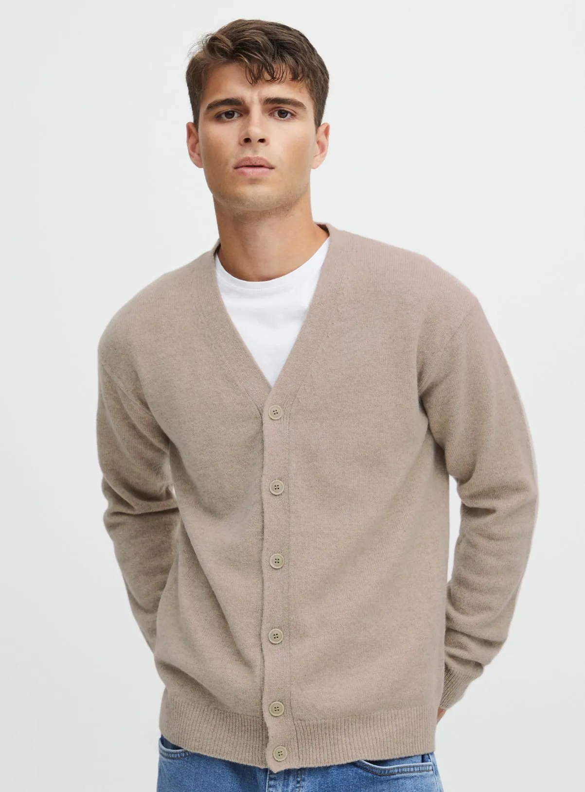 Purchase CASUAL FRIDAY Sand Lambswool Cardigan in XL