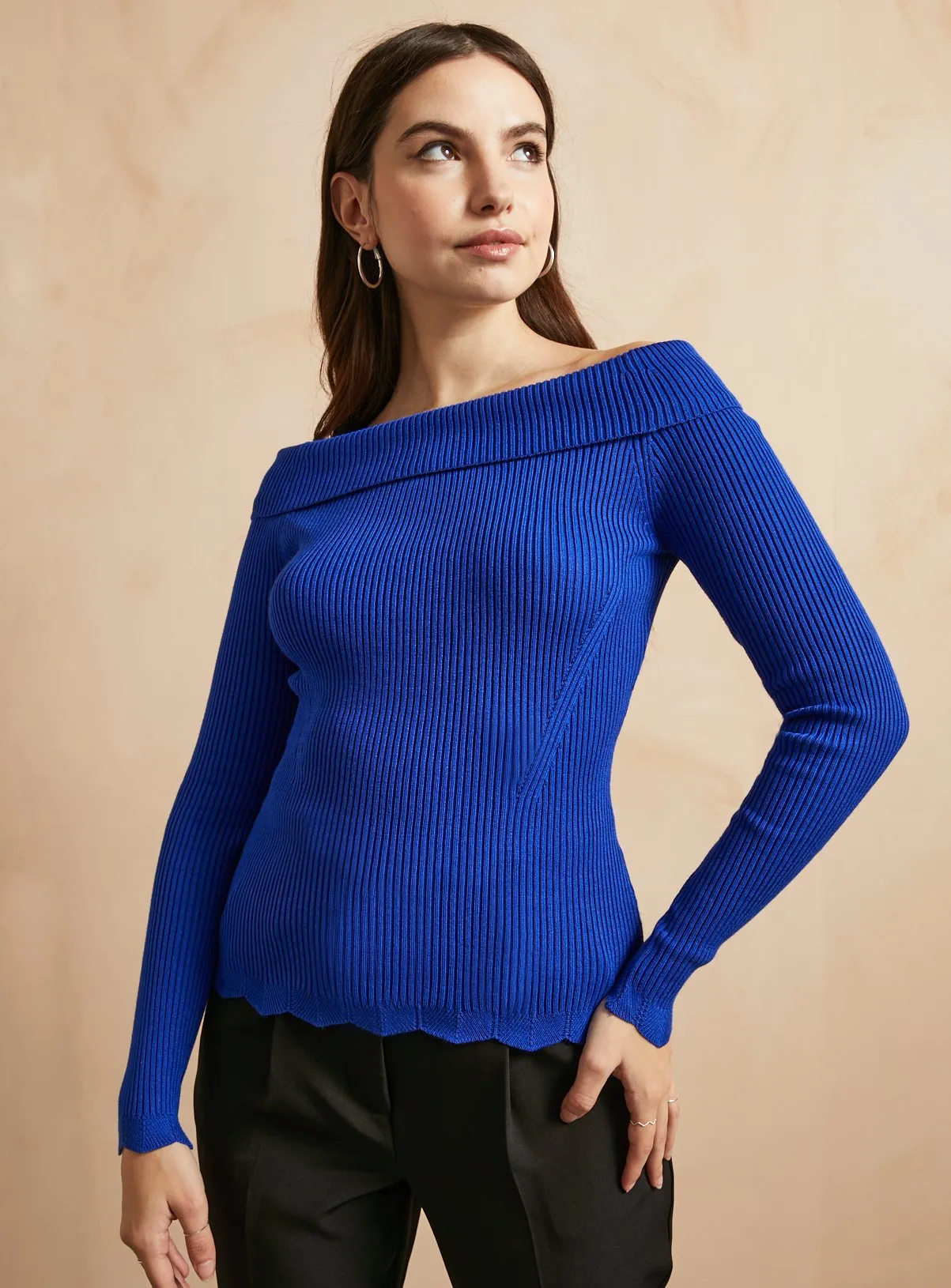 Buy EVERBELLE Blue Scallop Ribbed Knitted Jumper  16 | Jumpers | Tu