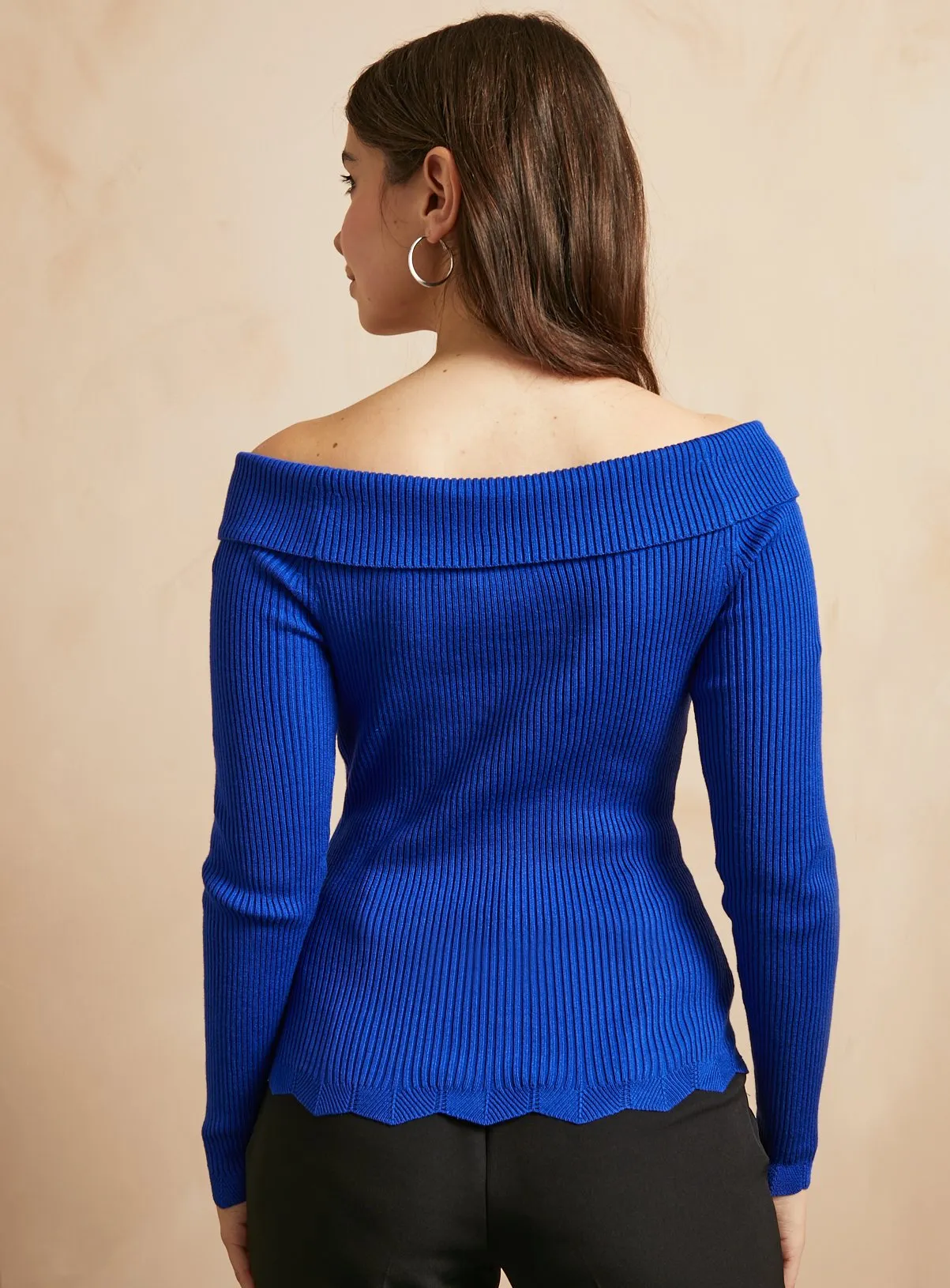 Buy EVERBELLE Blue Scallop Ribbed Knitted Jumper  16 | Jumpers | Tu