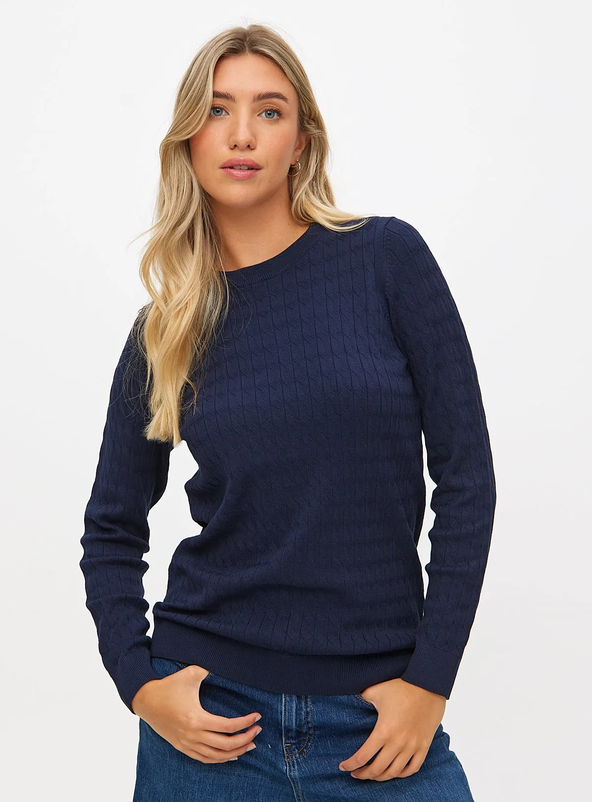 Navy Cable Detail Crew Neck Jumper for Women | Size 16 | Tu Clothing