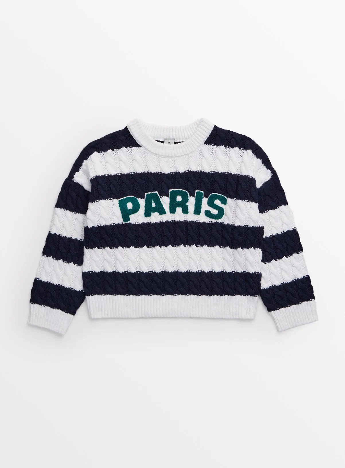 Buy Navy Stripe Paris Slogan Jumper in Size 14 for Kids