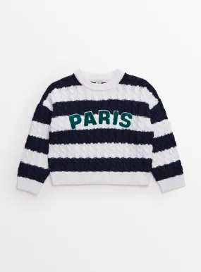 Buy Navy Stripe Paris Slogan Jumper in Size 14 for Kids