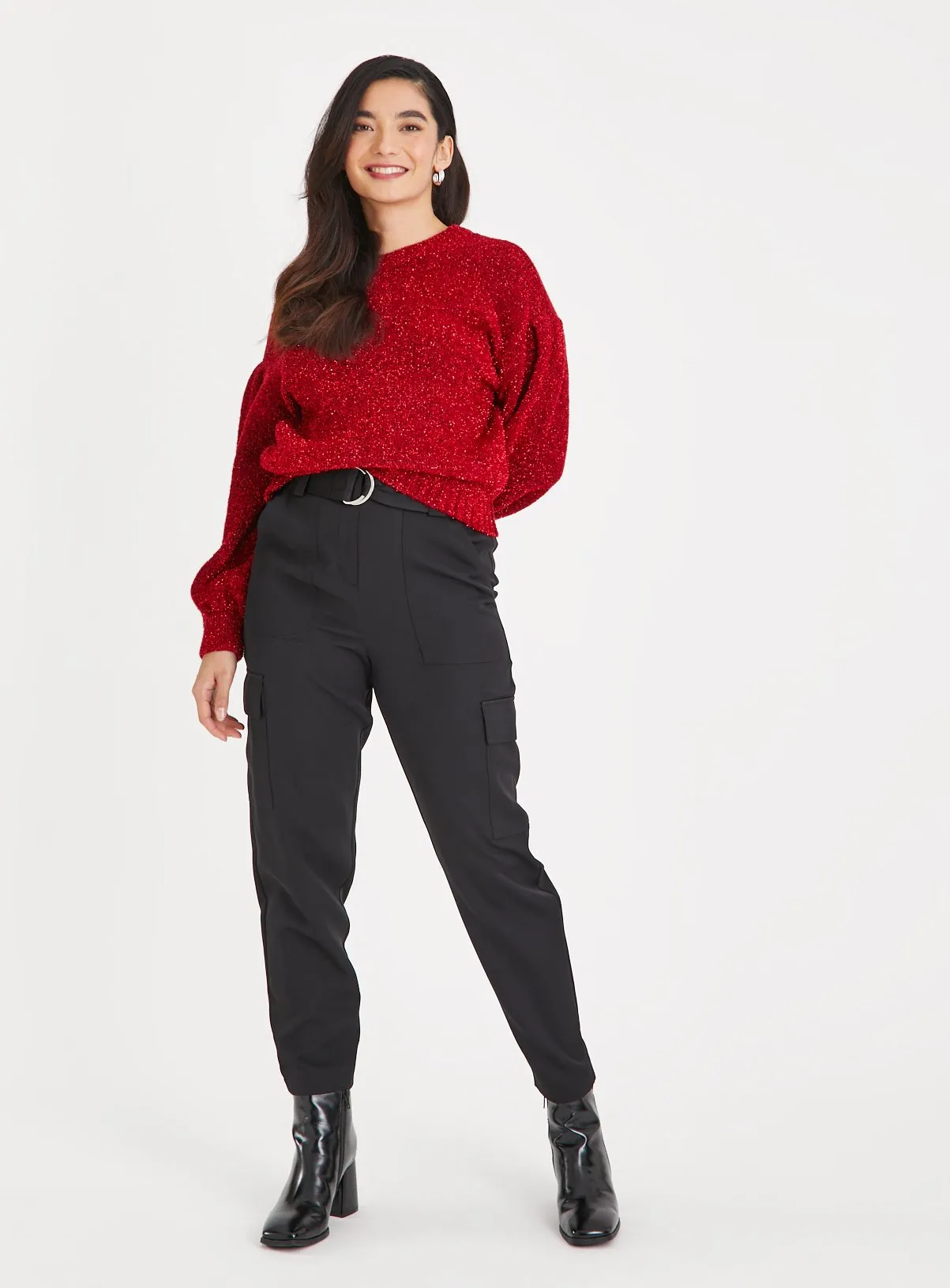 Red Tinsel Back Bow Tie Jumper 20 - Shop Jumpers at Tu