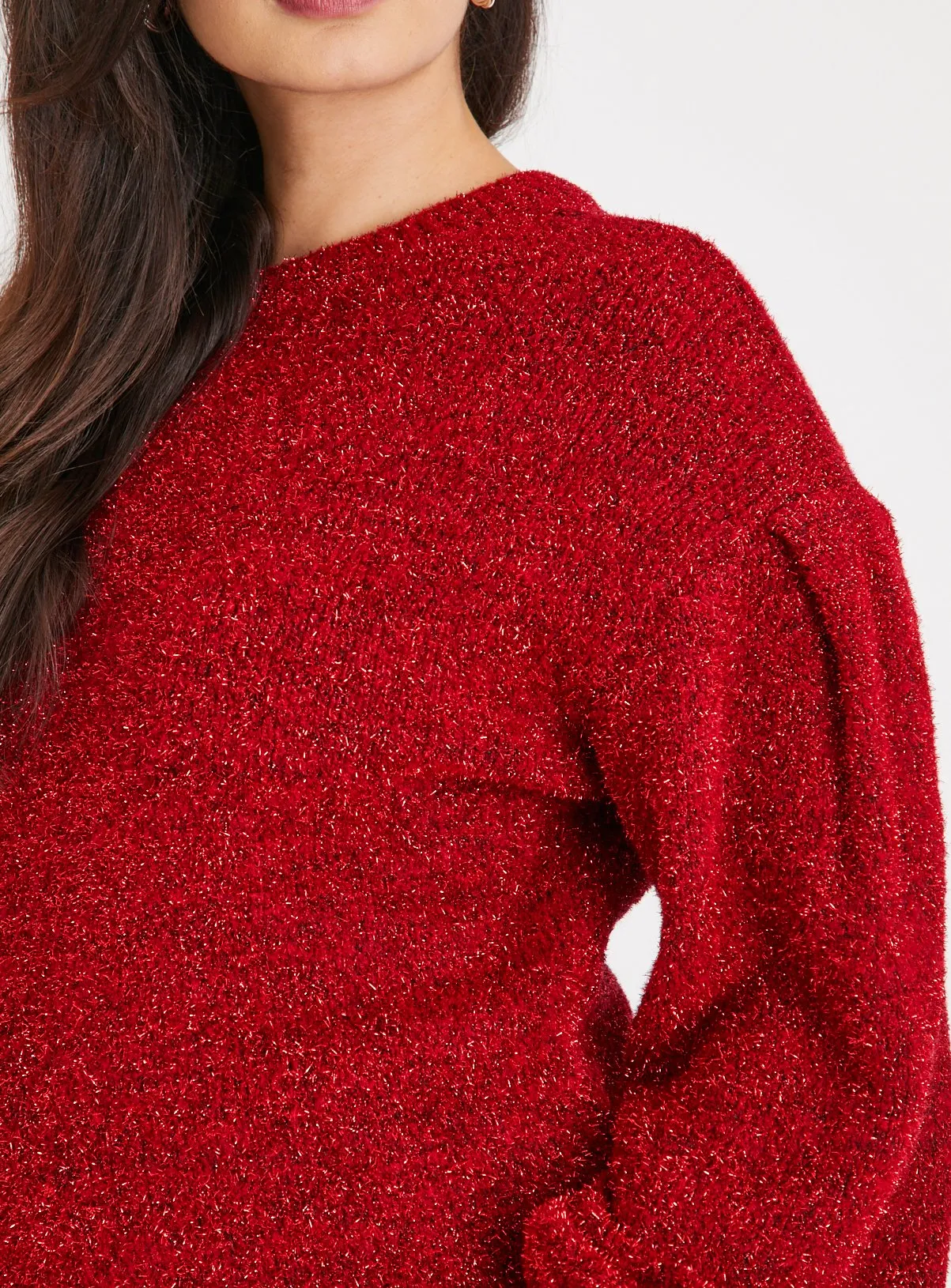 Red Tinsel Back Bow Tie Jumper 20 - Shop Jumpers at Tu