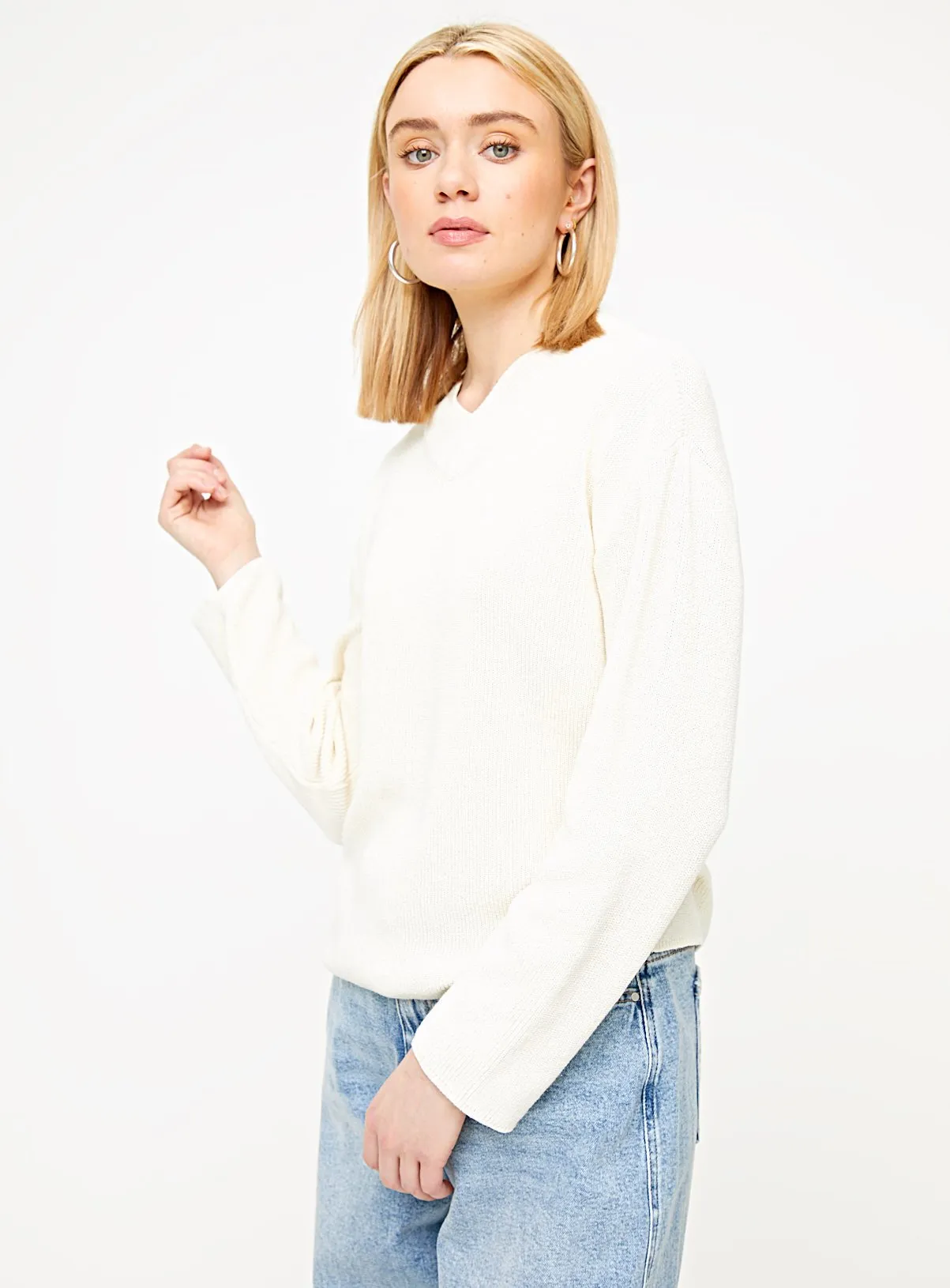 White High V Neck Jumper #10 | Shop Jumpers at Tu