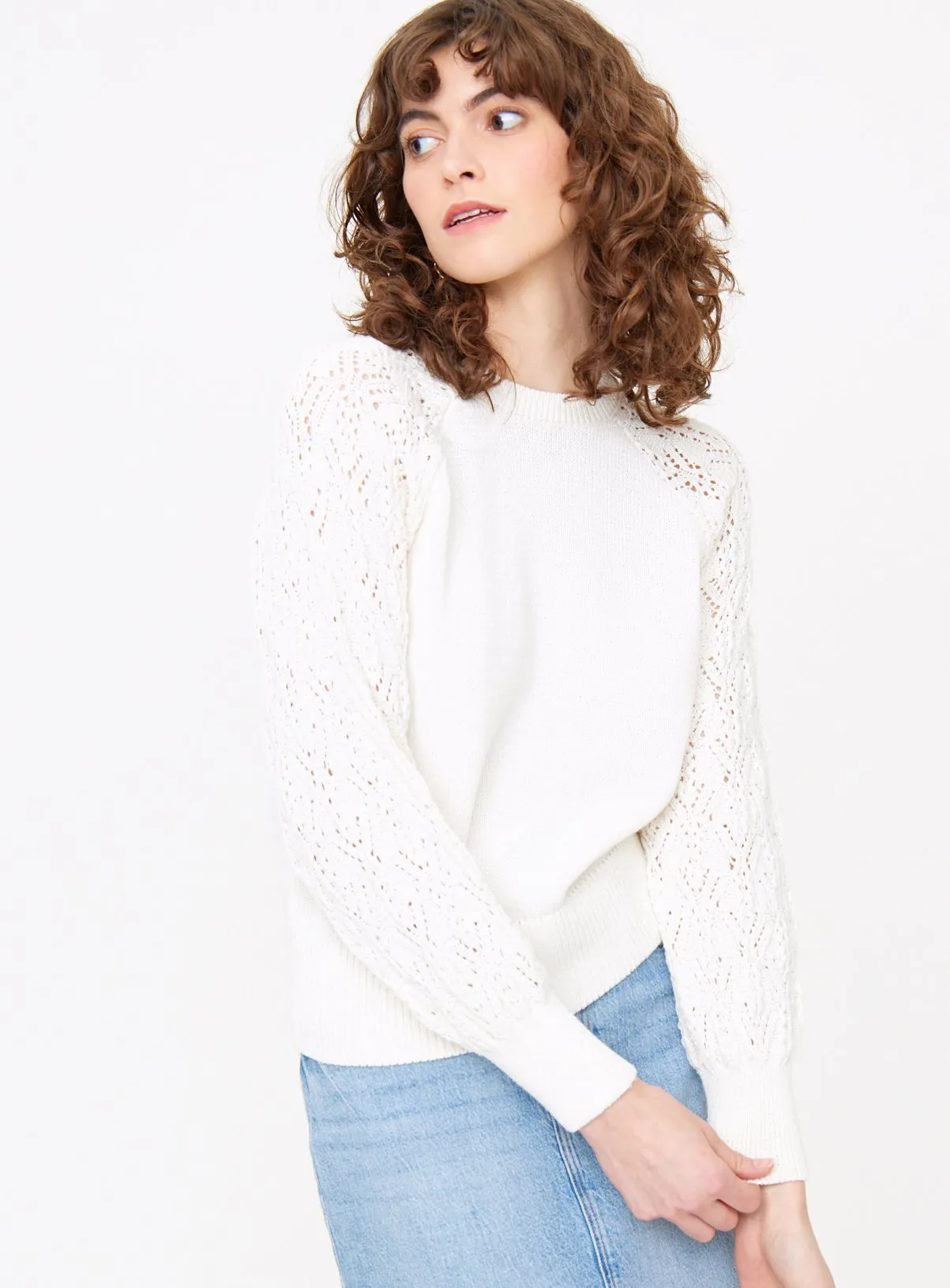 White Lace Sleeve Knitted Jumper 20 - Buy Online at Tu Clothing