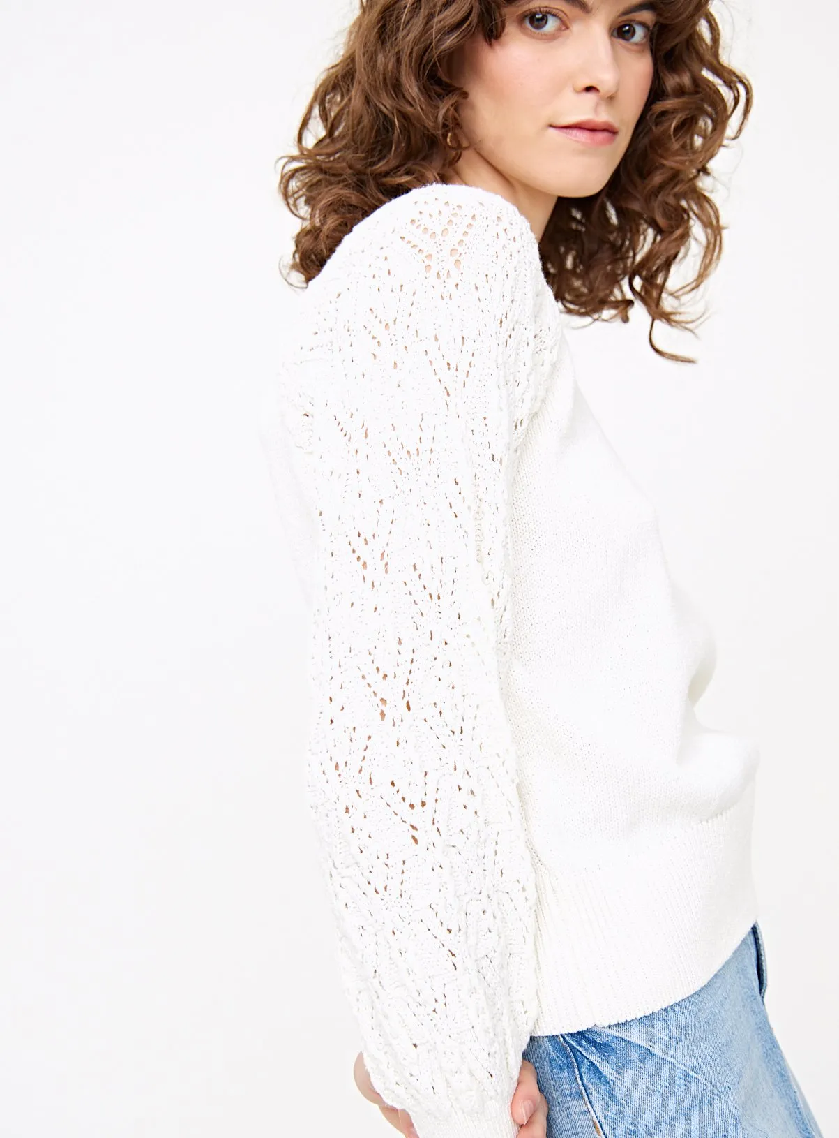 White Lace Sleeve Knitted Jumper 20 - Buy Online at Tu Clothing