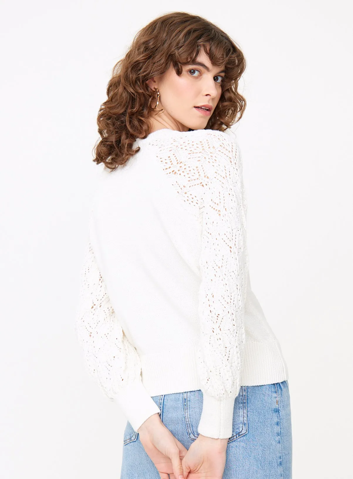 White Lace Sleeve Knitted Jumper 20 - Buy Online at Tu Clothing