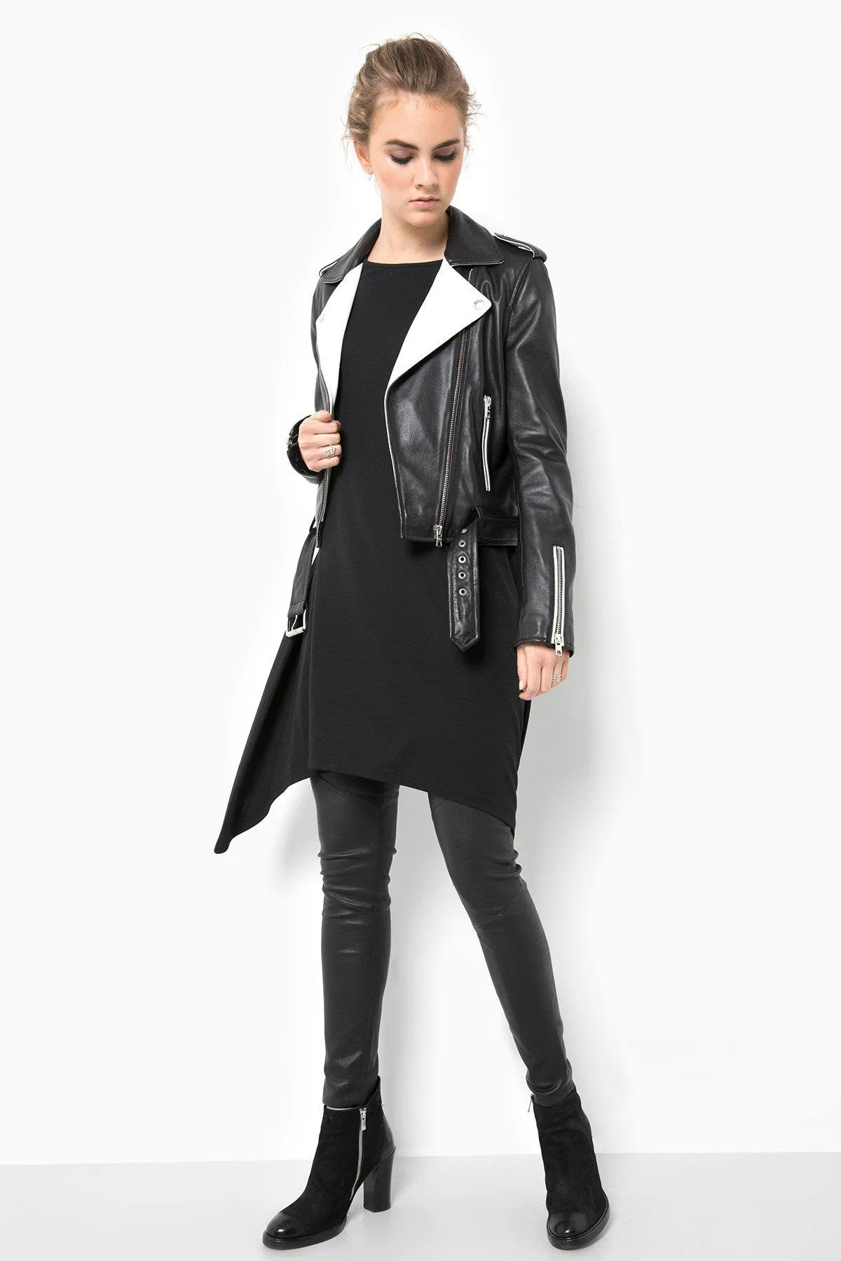 Buy Womens Fashion Leather Jacket Black White Contrast | LucaJackets