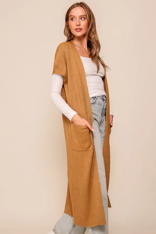 Camel Cap Sleeve Duster: Longline Cardigan Coat