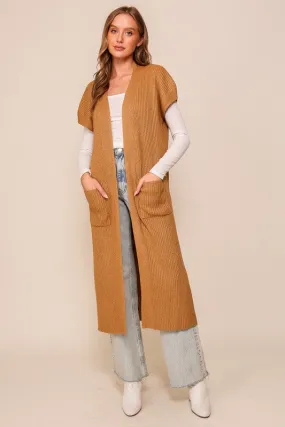 Camel Cap Sleeve Duster: Longline Cardigan Coat