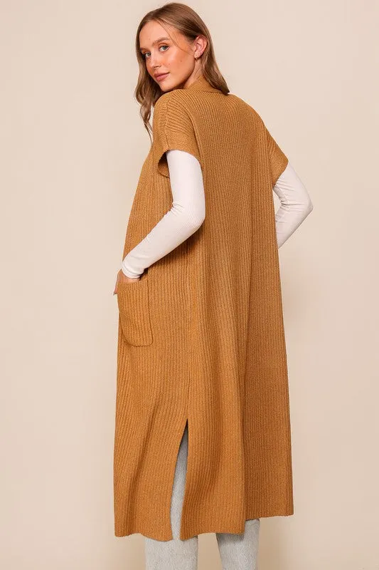 Camel Cap Sleeve Duster: Longline Cardigan Coat