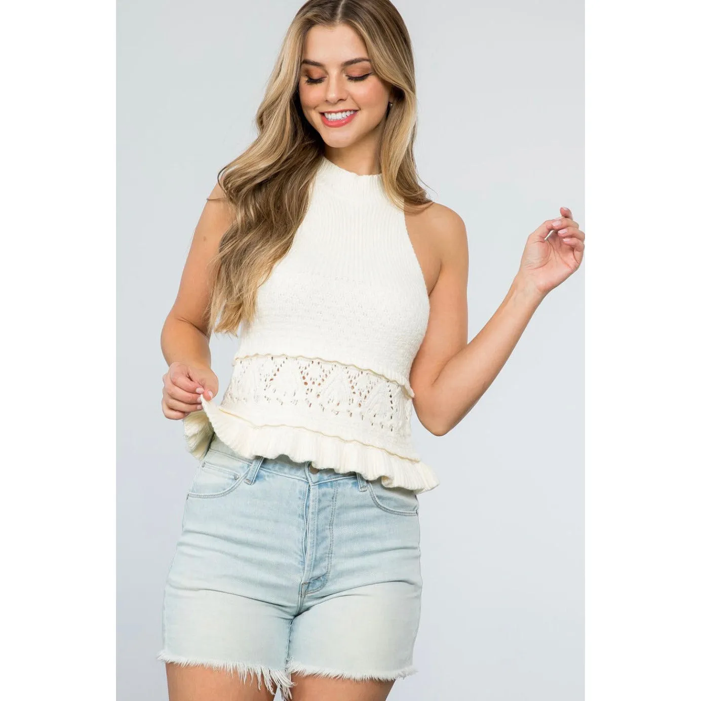 Sleeveless Cream Halter Knit Top by THML - Casie (On Sale)