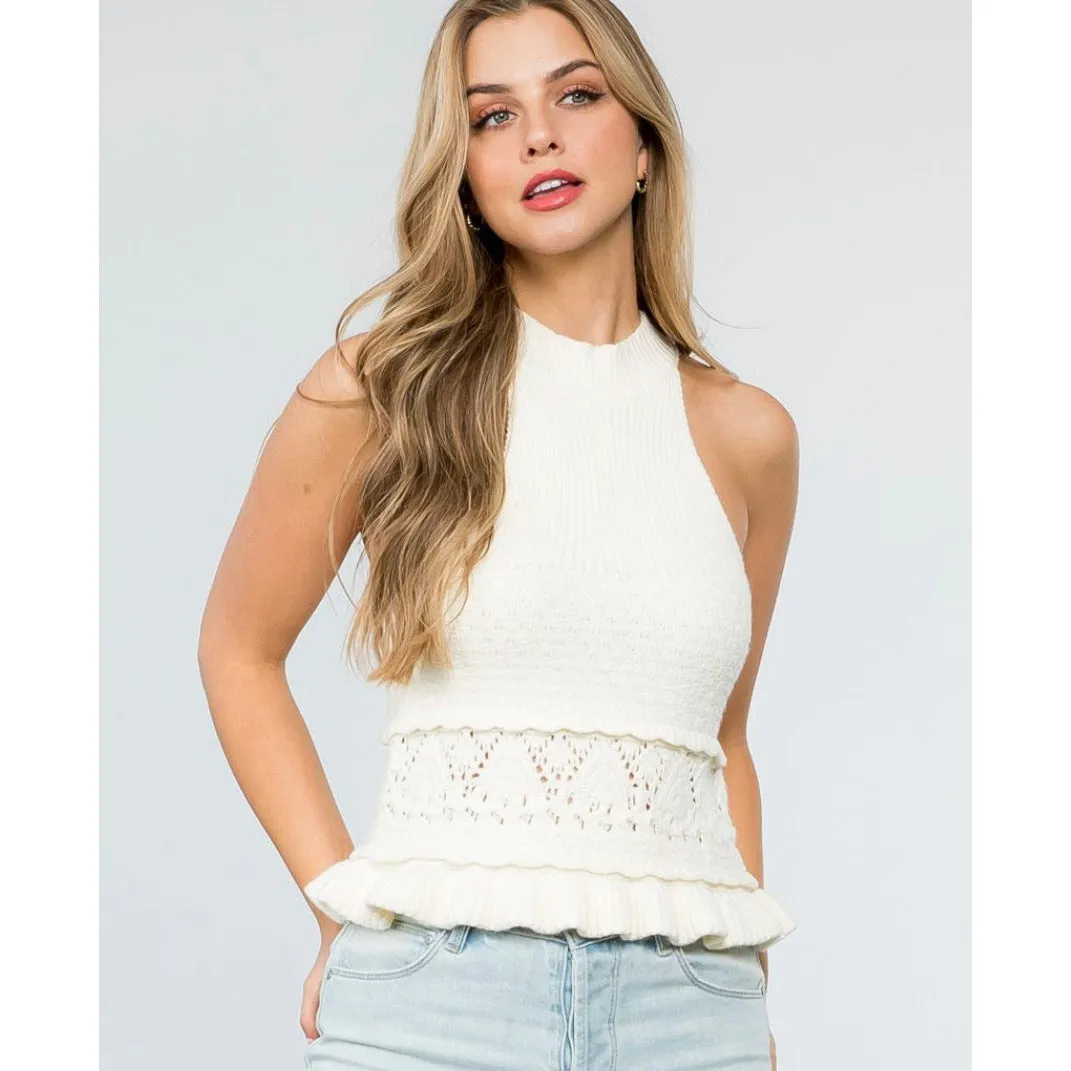 Sleeveless Cream Halter Knit Top by THML - Casie (On Sale)