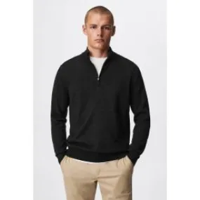 Charcoal Wool Zip Neck Jumper for Men by MANGO - Jumpers