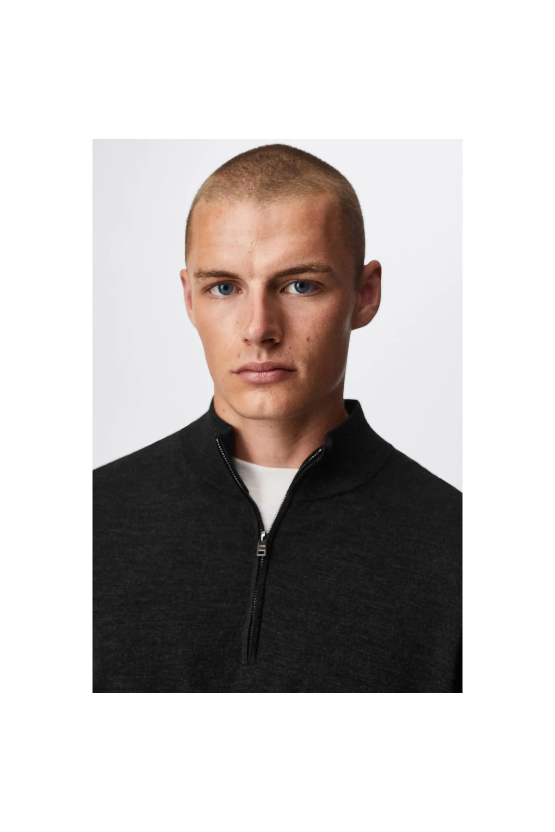 Charcoal Wool Zip Neck Jumper for Men by MANGO - Jumpers