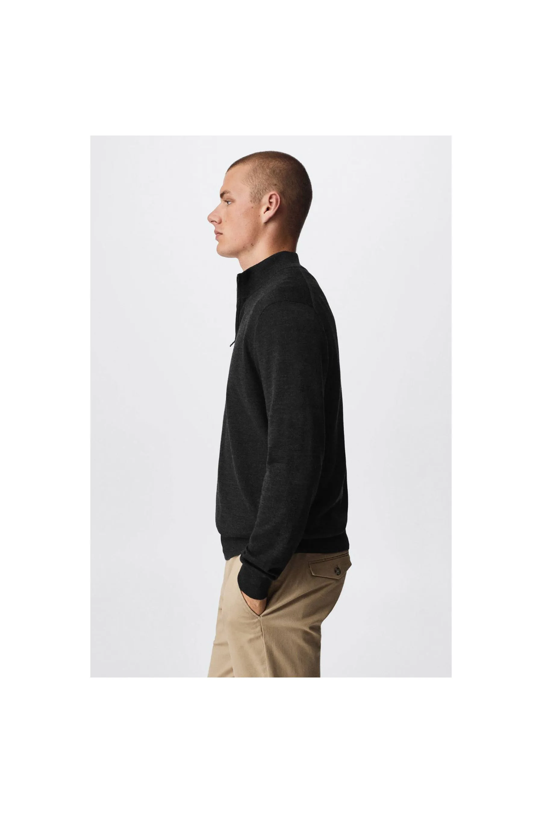 Charcoal Wool Zip Neck Jumper for Men by MANGO - Jumpers