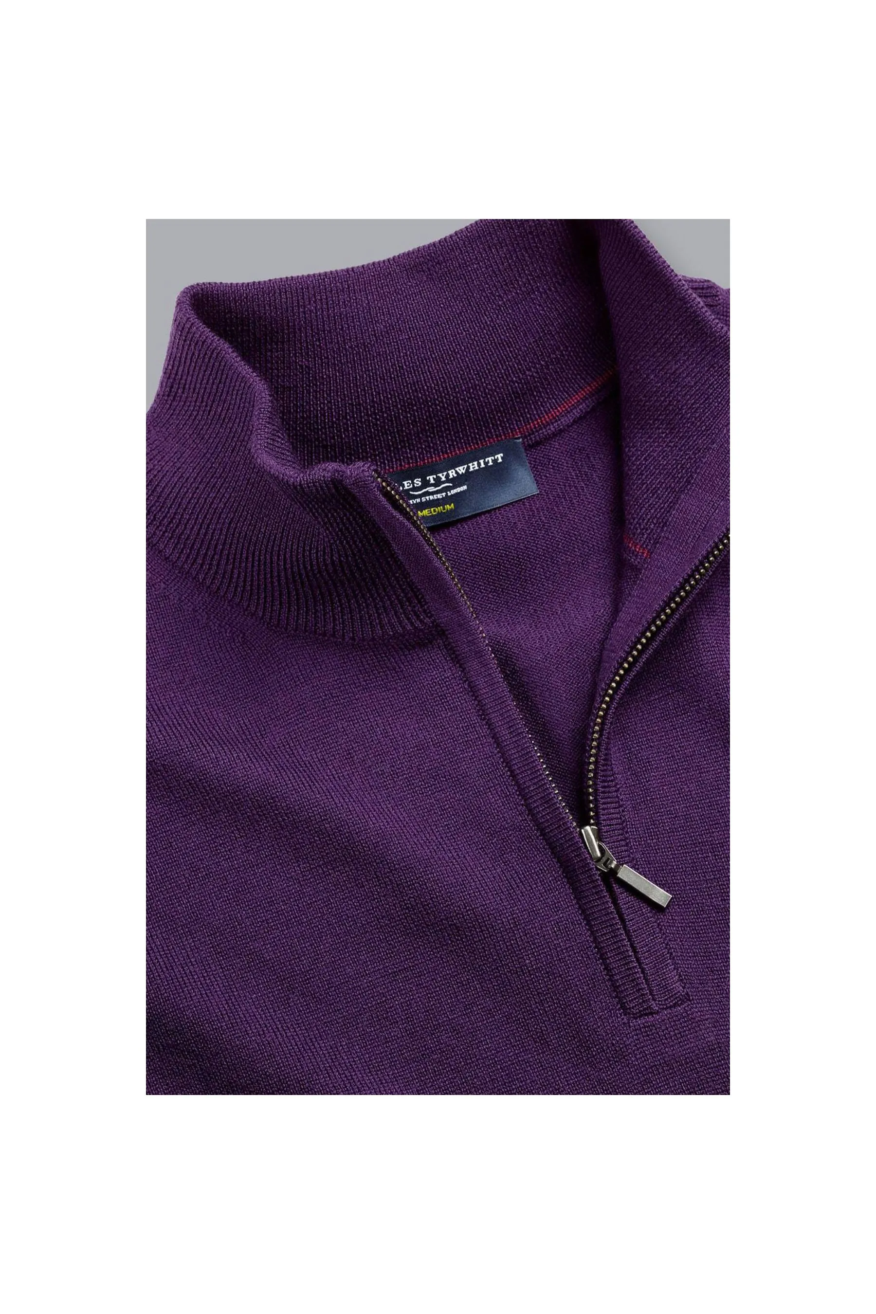 CHARLES TYRWHITT Purple Pure Merino Zip Neck Jumper  Purple Men Jumpers