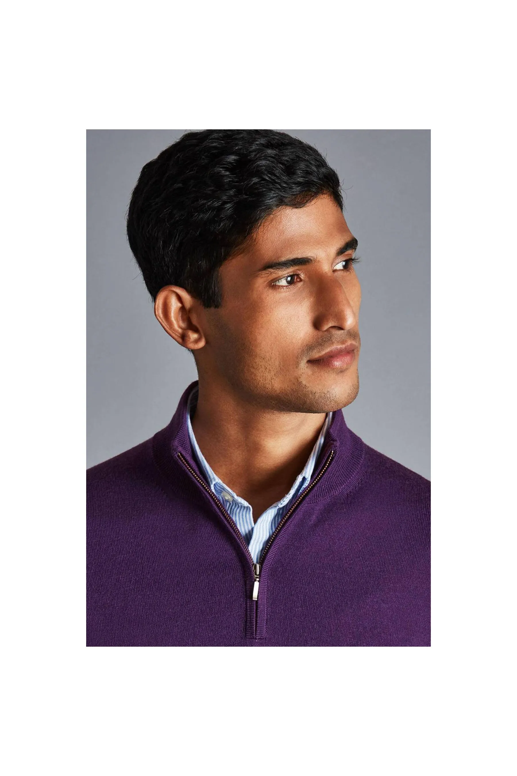 CHARLES TYRWHITT Purple Pure Merino Zip Neck Jumper  Purple Men Jumpers