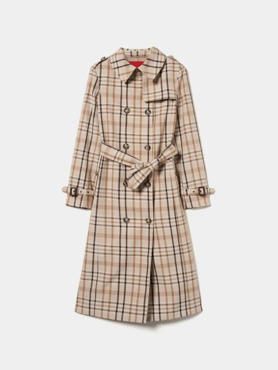 Checkered trench coat belted