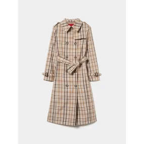 Checkered trench coat belted