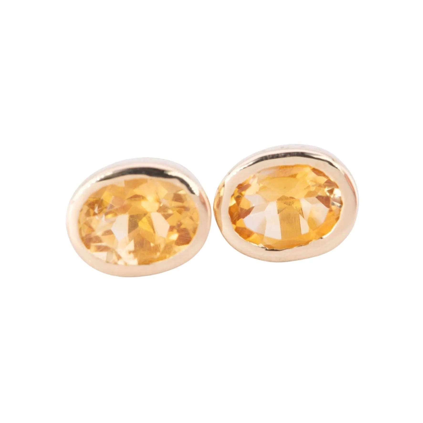 Citrine Bezel Set Ear Studs 14K Gold R3195