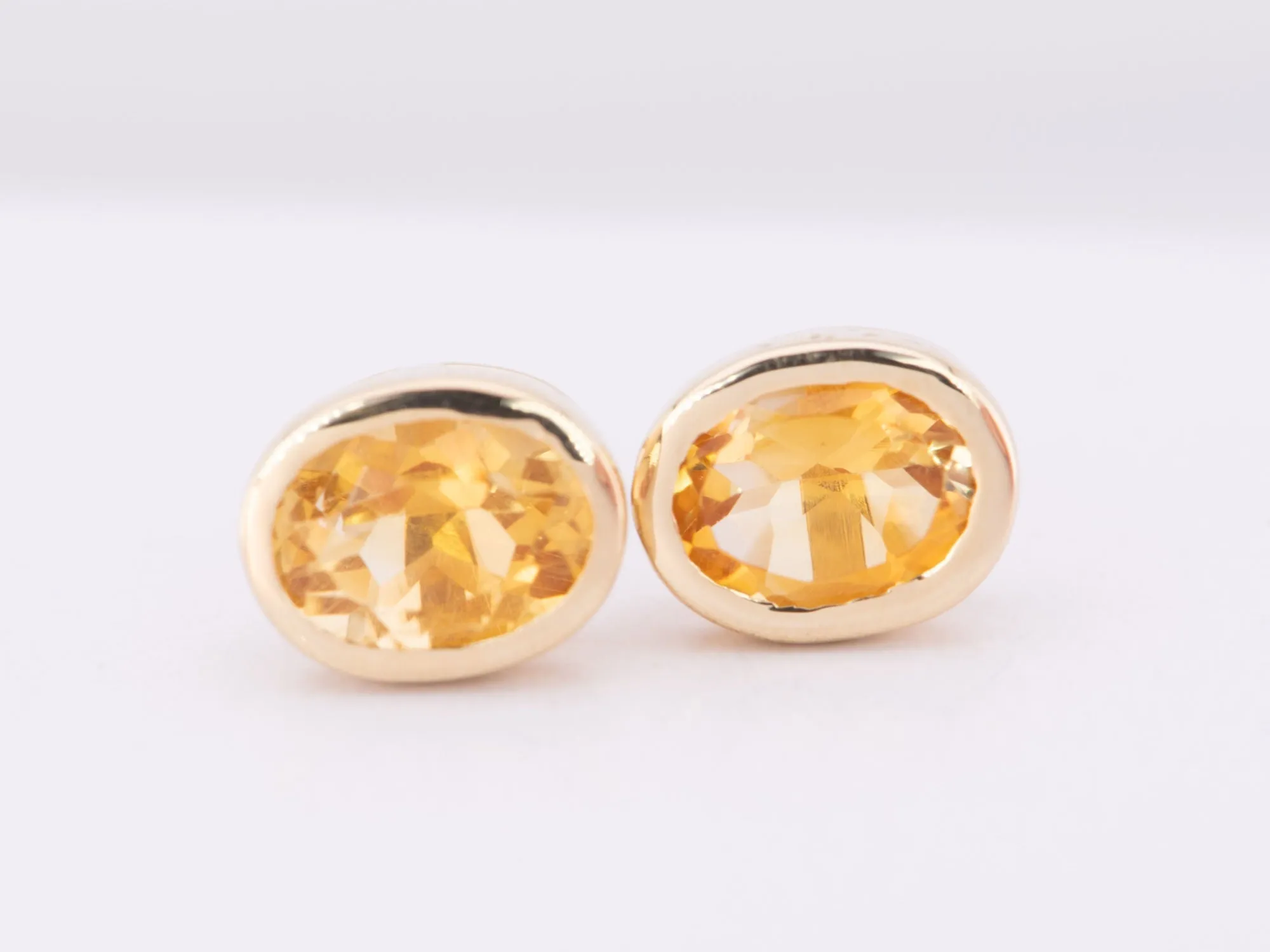 Citrine Bezel Set Ear Studs 14K Gold R3195