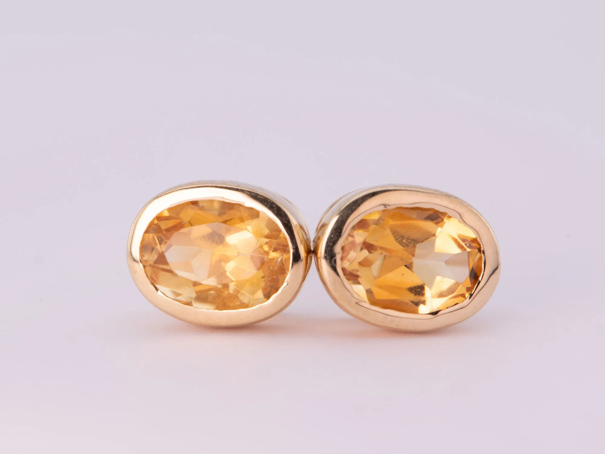 Citrine Bezel Set Ear Studs 14K Gold R3195