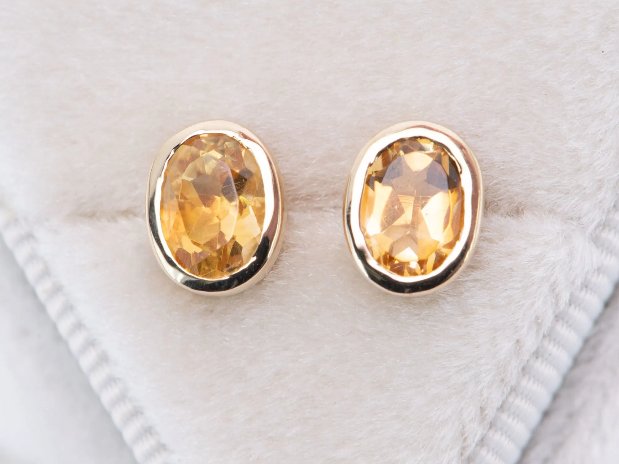 Citrine Bezel Set Ear Studs 14K Gold R3195