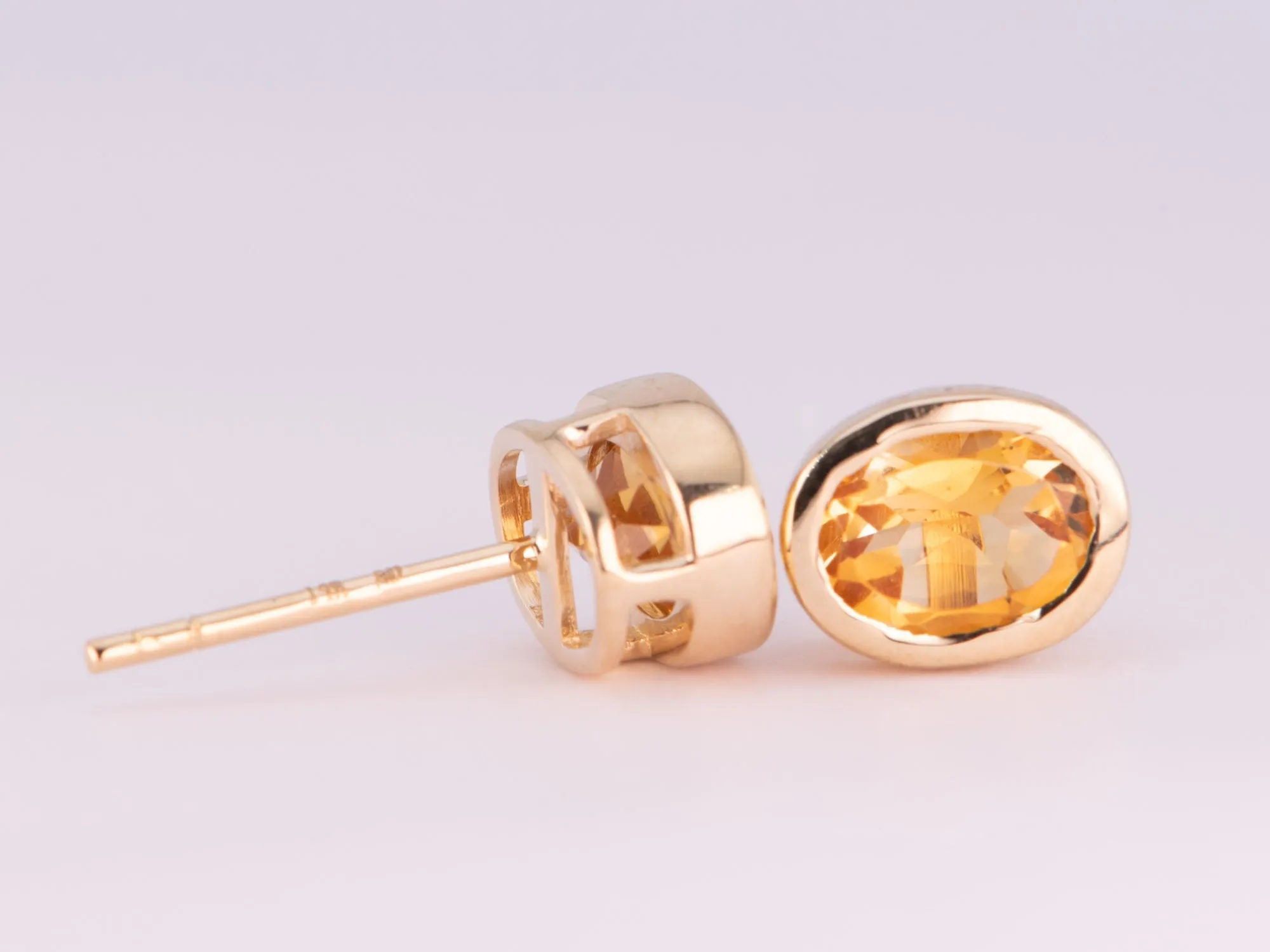 Citrine Bezel Set Ear Studs 14K Gold R3195