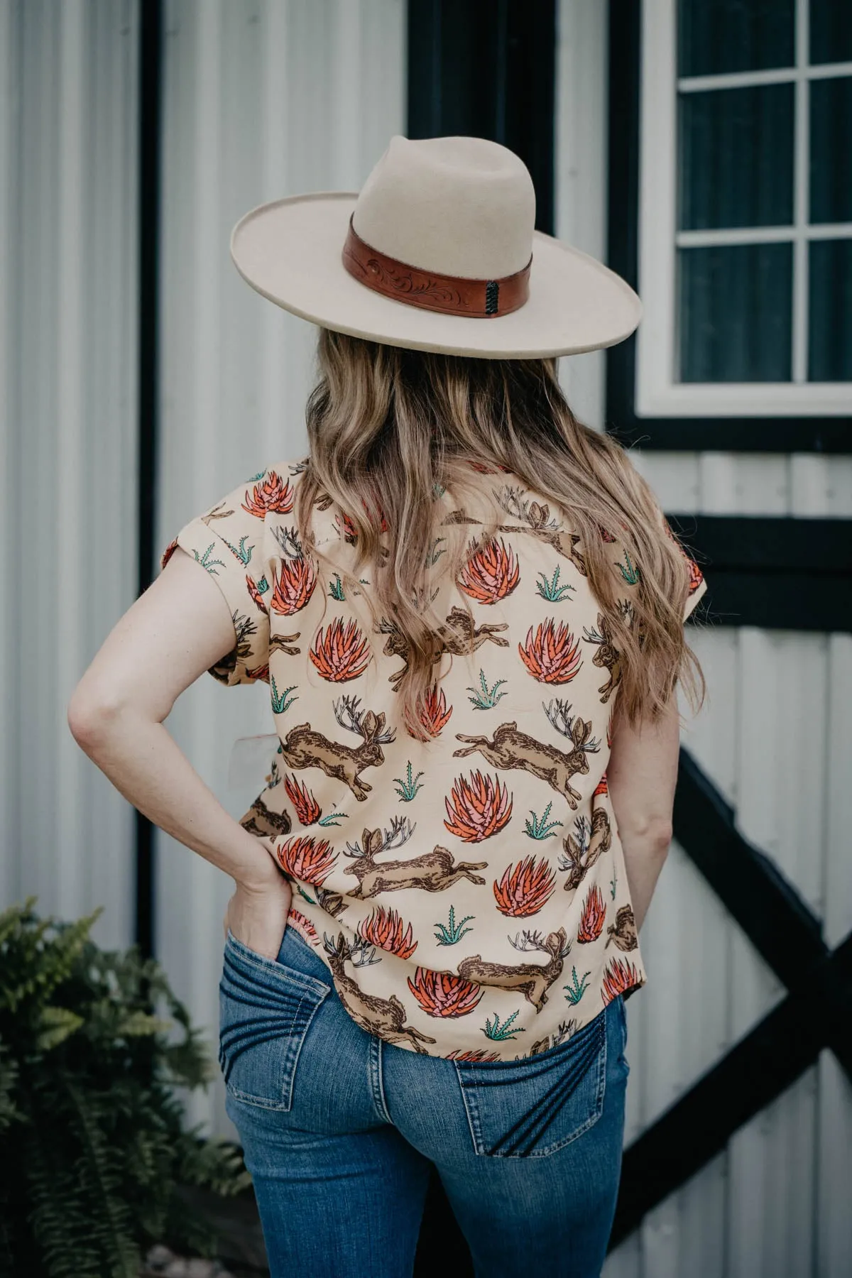 'Clovis' Jackalope Printed Short Sleeve Collared Shirt (S Only)